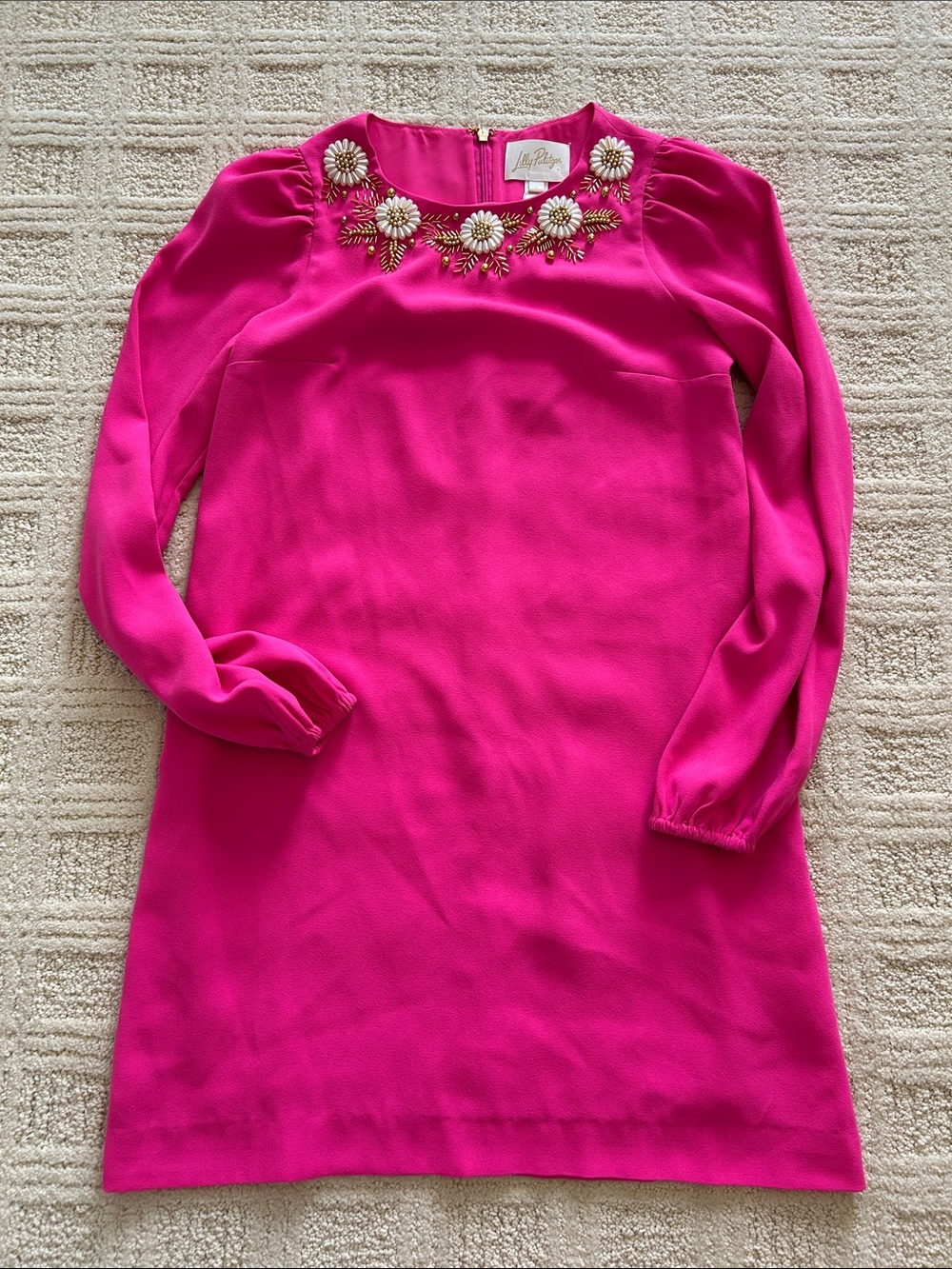 Lilly Pulitzer Hot Pink Embellished-Neckline Midi Dress